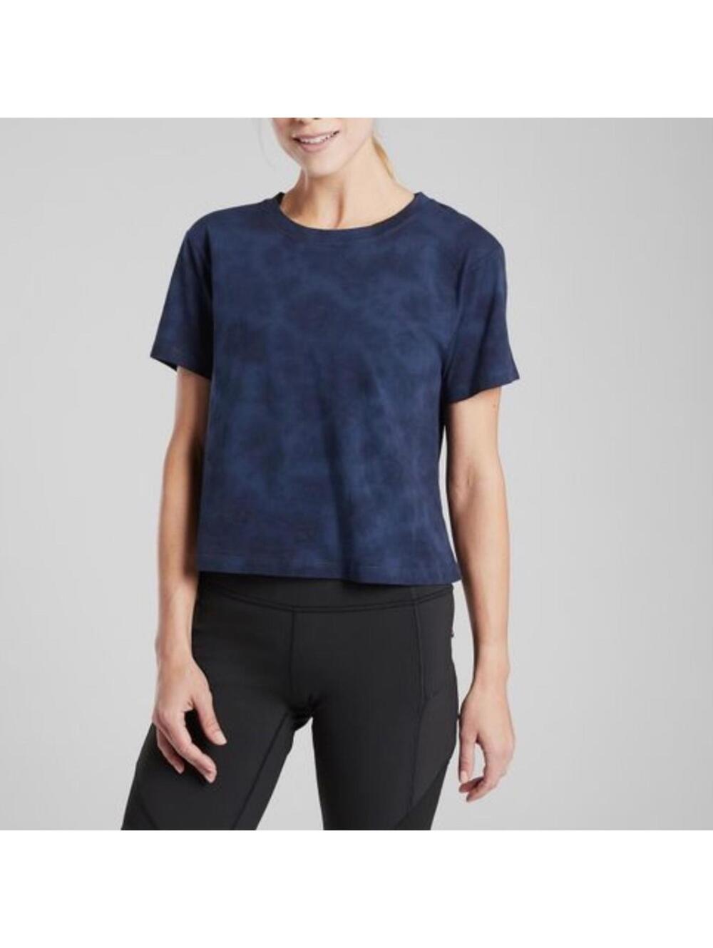 ATHLETA Organic Daily Crop Tie Dye Tee Navy Blue Size XS